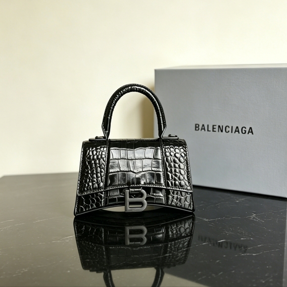 Coach Tops - Balenciaga Hourglass XS Black Crocodile Embossed Handbag